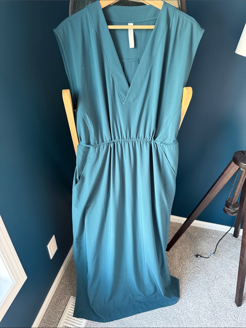 Athleta Teal V-Neck Maxi Dress with Elastic Waist